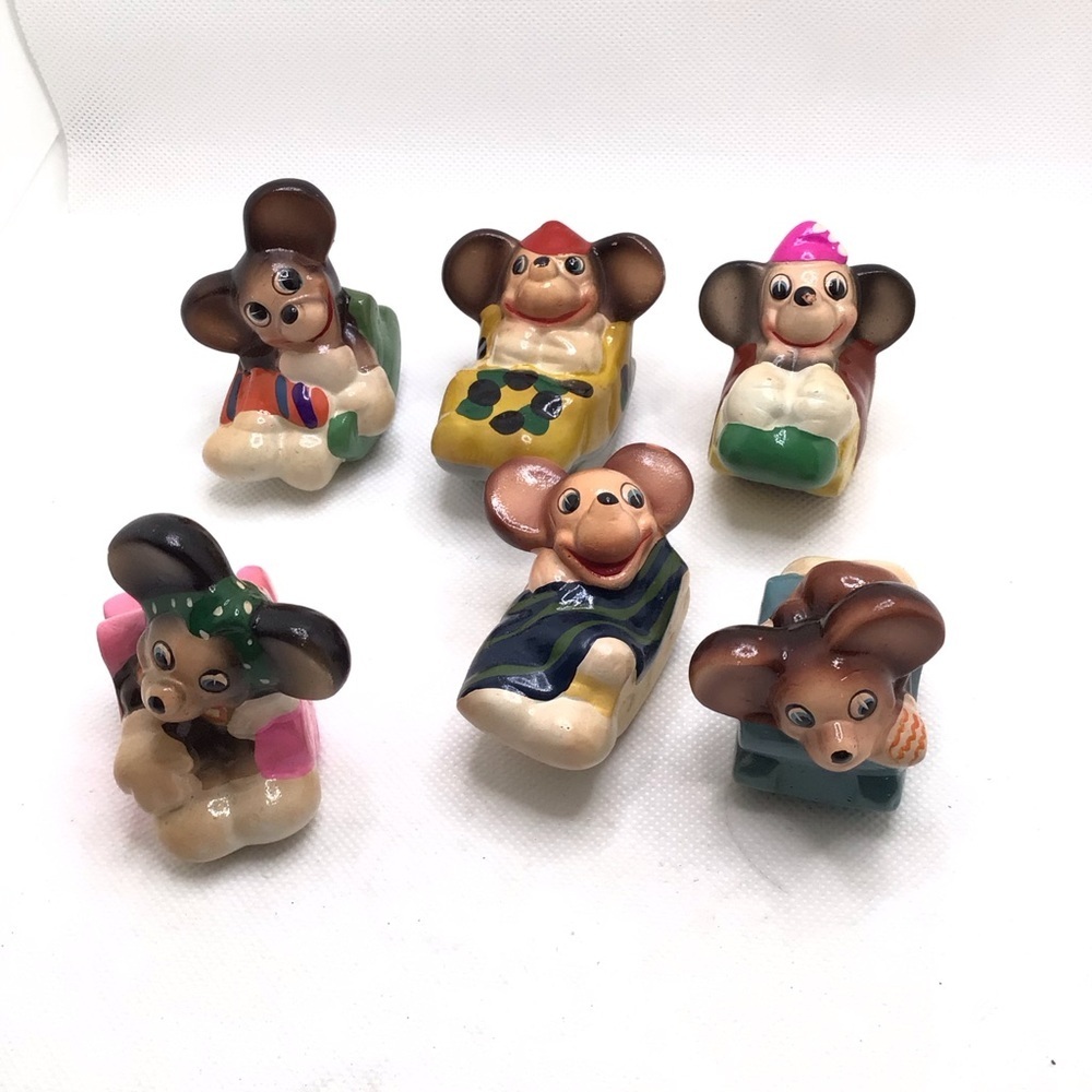 Vintage Giraffe (6) Cute Mouse Mice Terra Cotta 70’s Pencil Sharpeners